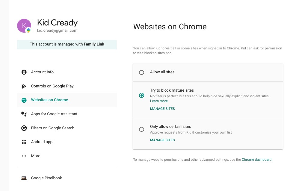 Websites on Chrome