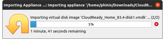 Import appliance progress