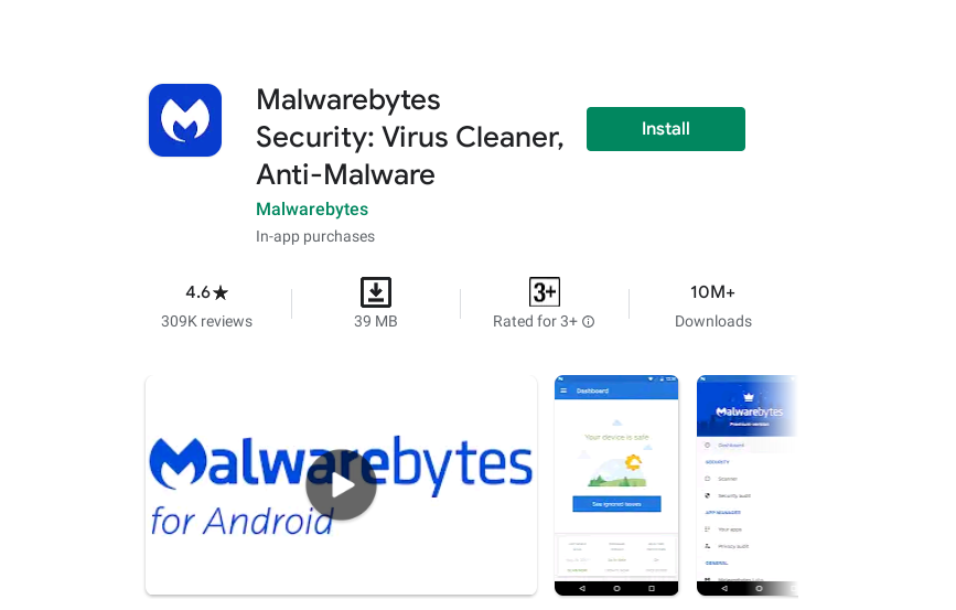 Installing Malwarebytes from the Play Store