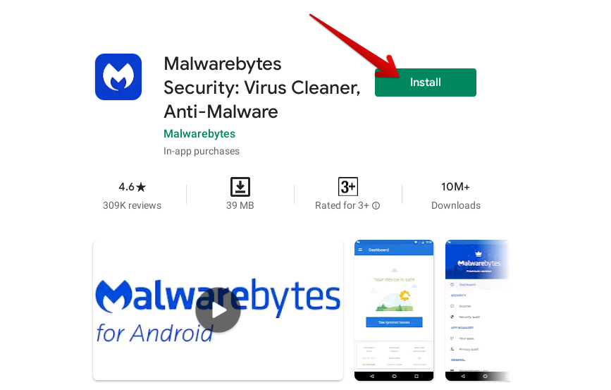 Installing Malwarebytes From the Play Store