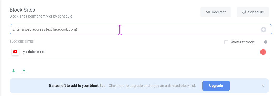YouTube Blocked Using BlockSite's Interface