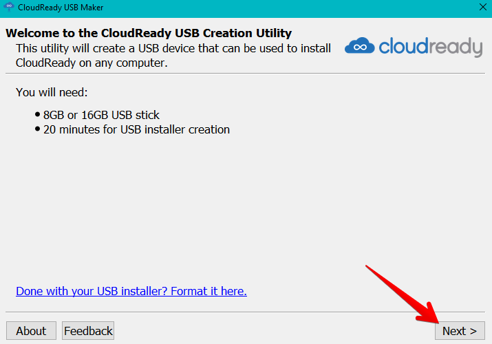 Proceeding with the CloudReady installer