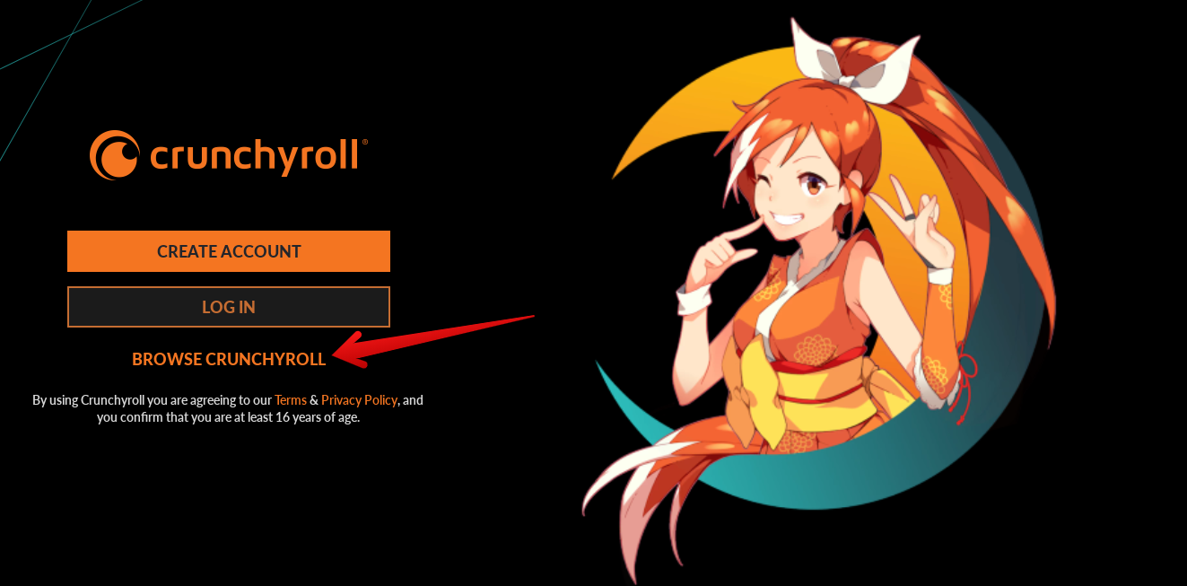 Browsing Crunchyroll without an account