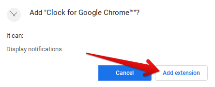 Confirming the installation of Clock for Google Chrome