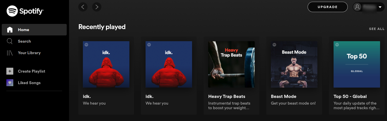 Spotify web app in action