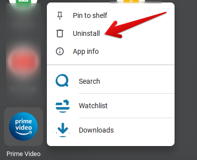 Uninstalling Amazon Prime Video from the Chromebook Launcher