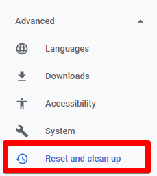 Selecting "Reset and clean up"
