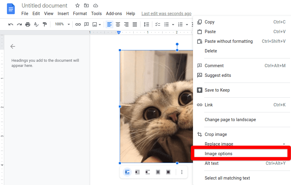 Clicking on "Image options"
