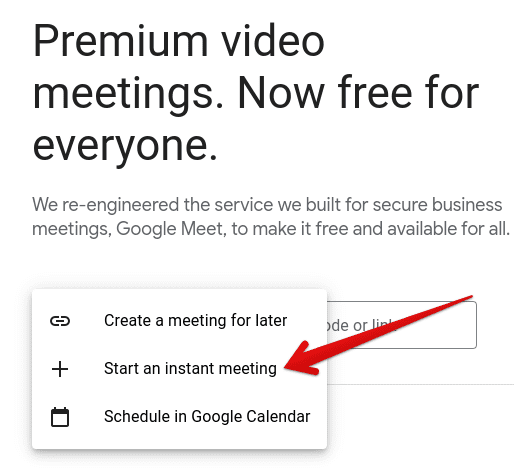 Creating a new meeting on Meet