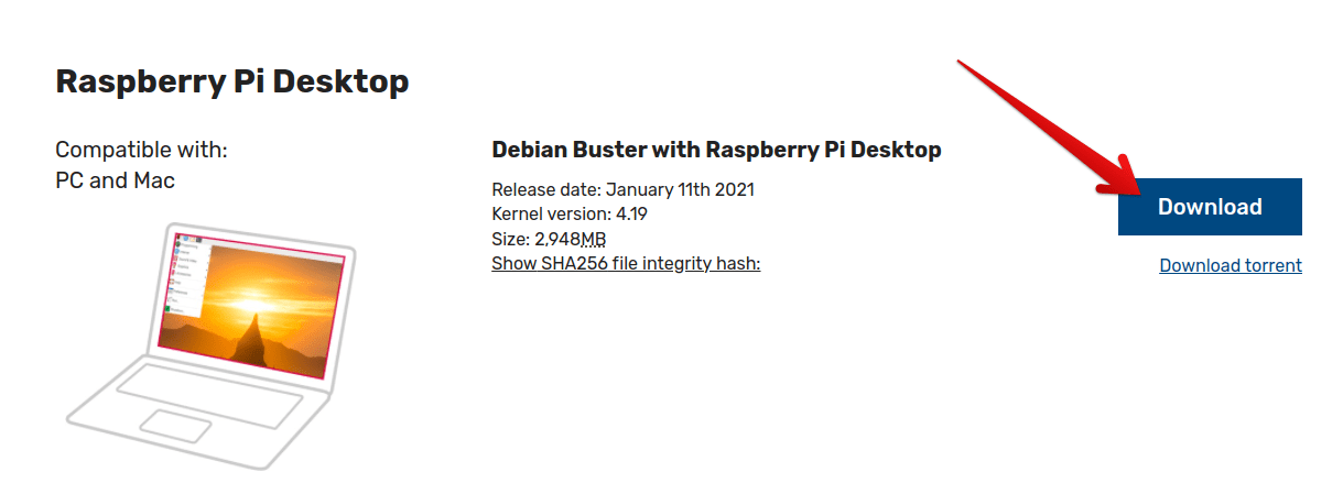Downloading Raspberry Pi Desktop ISO for PC