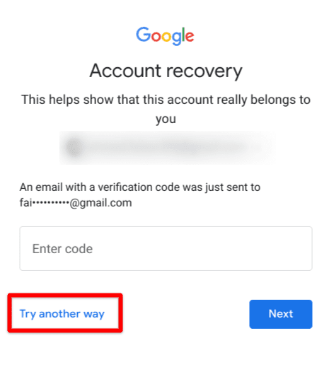 Trying another way to recover Gmail password