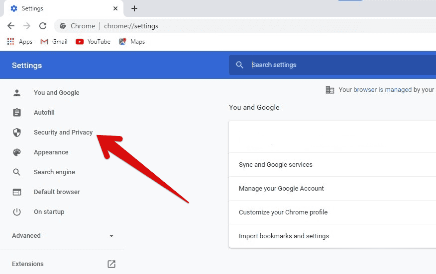 Opening Security And Privacy Tab