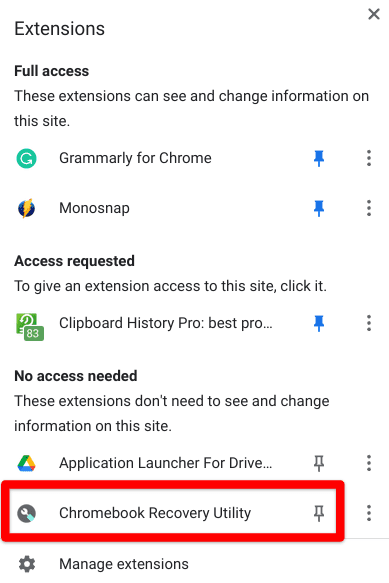 Chromebook Recovery Utility installed