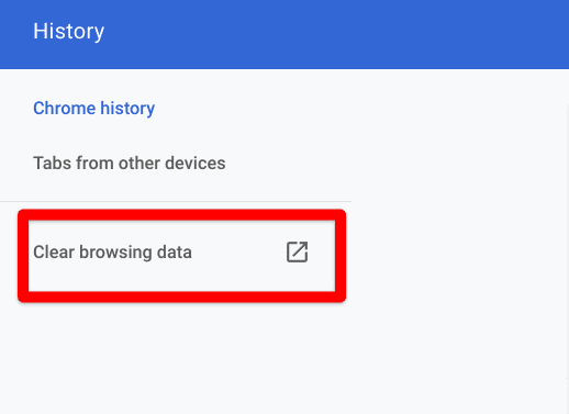 Clicking on "Clear browsing data"