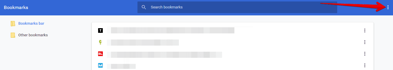 Clicking on the "Organize" button within the Bookmark manager
