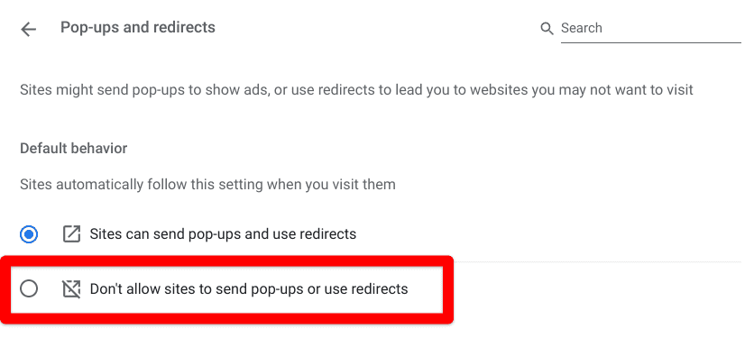 Clicking on the relevant option