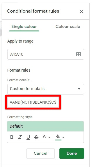 Implementing the custom formula