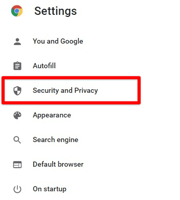 Opening security and privacy tab