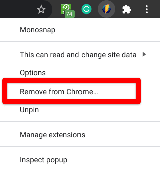 Removing the extension from Chrome