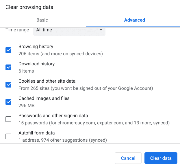Advanced browser history clearing settings