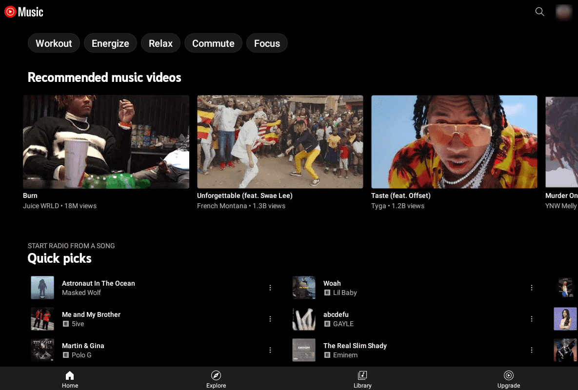youtube music interface