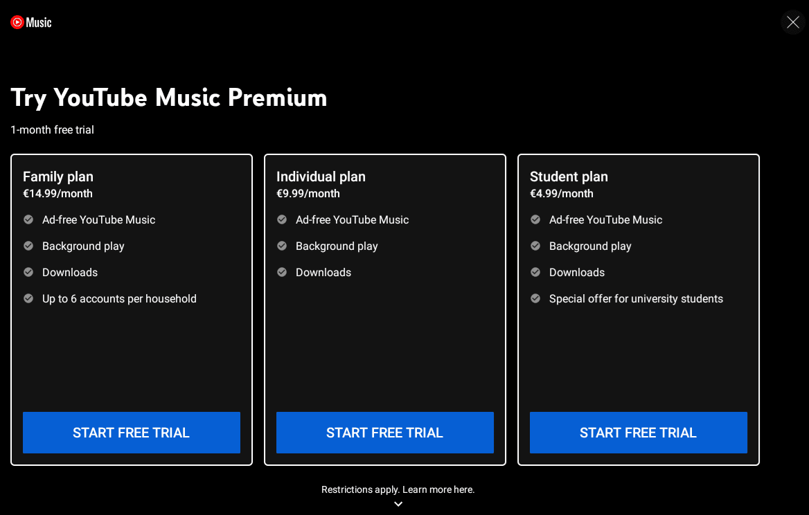 YouTube Music Premium trial offer
