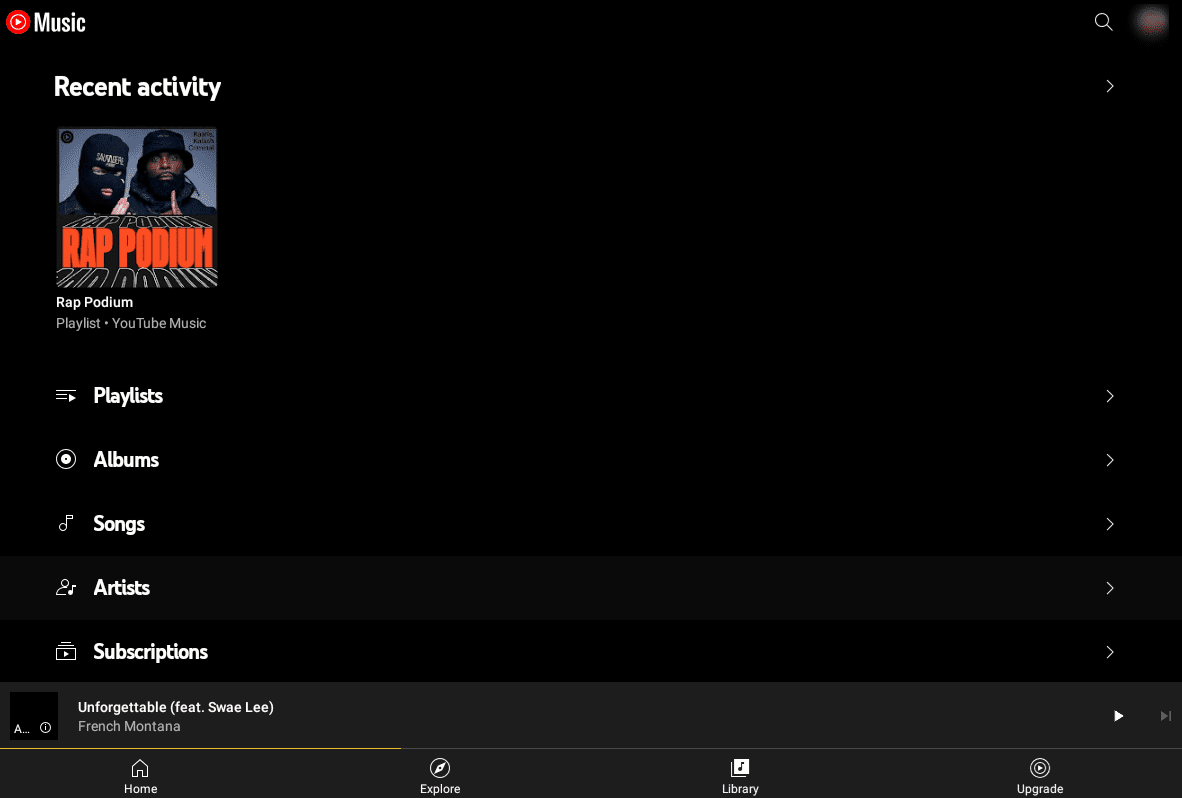 YouTube Premium "Library" section