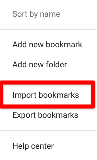 Clicking on "Import bookmarks"