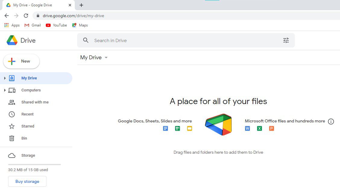 Google Drive homepage