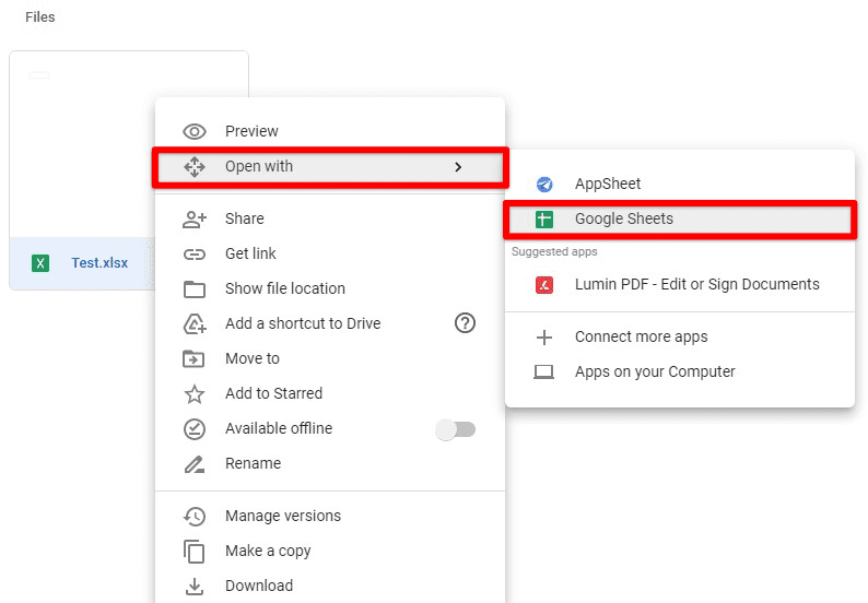 Open the file with Google Sheets
