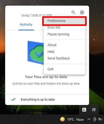 Opening Google Drive preferences