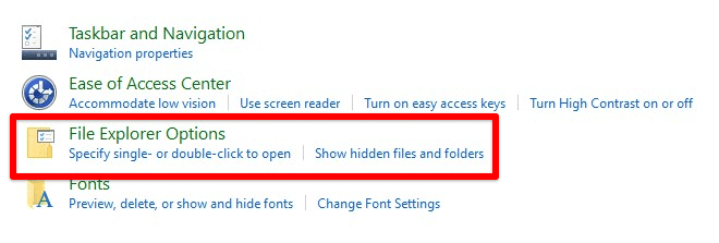 Opening file explorer options