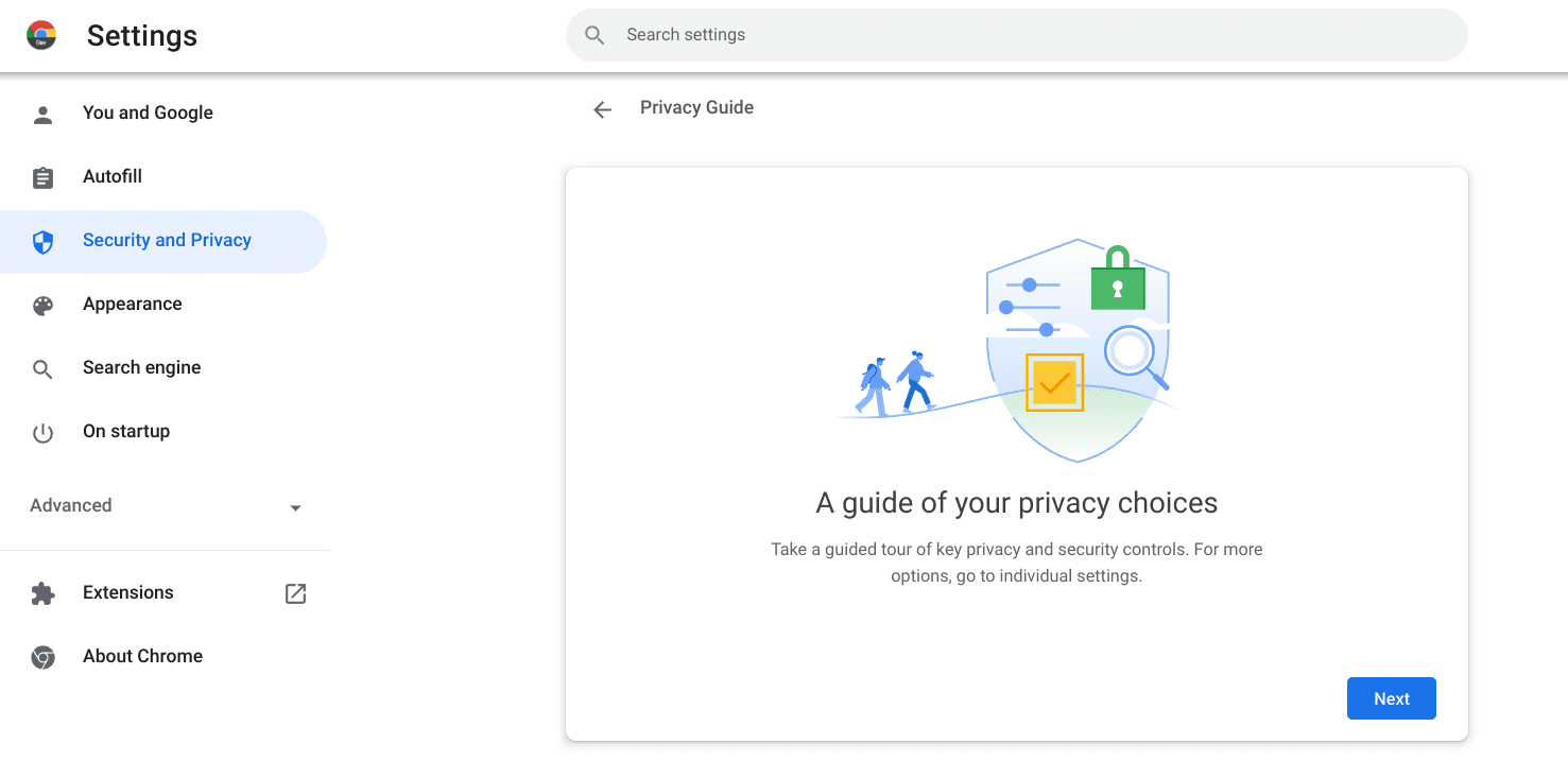 Privacy Guide feature on Chrome OS