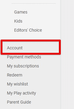 Account tab in the left pane