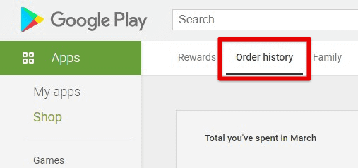 Order history tab on account page