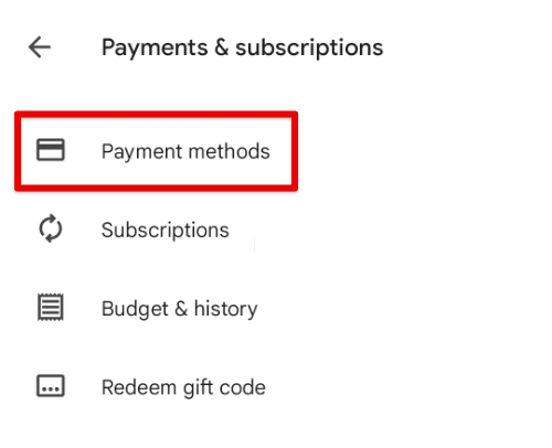 Payment methods tab