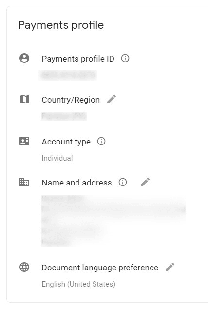 Payments profile section