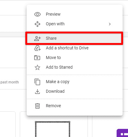 Share option on Google Drive