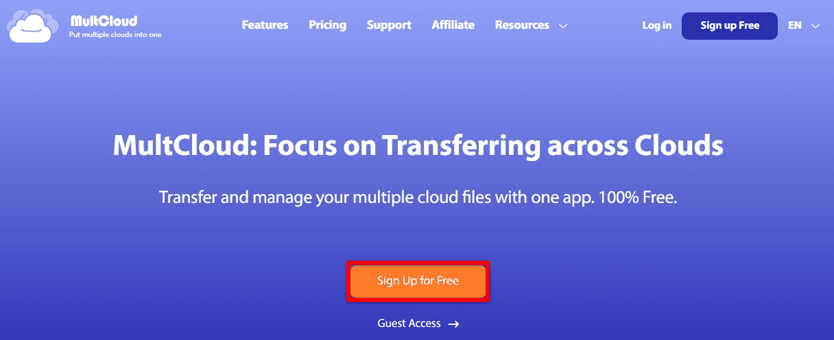 Signing up on MultCloud