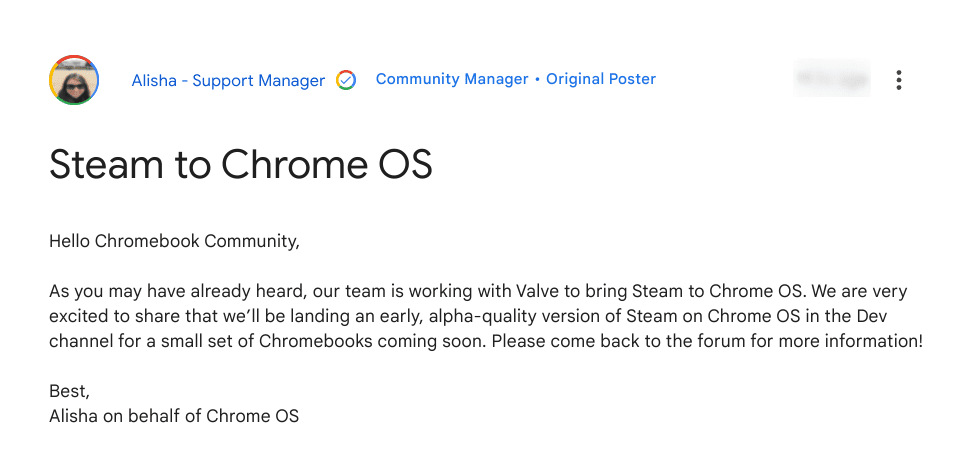 Update for Steam on Chrome OS