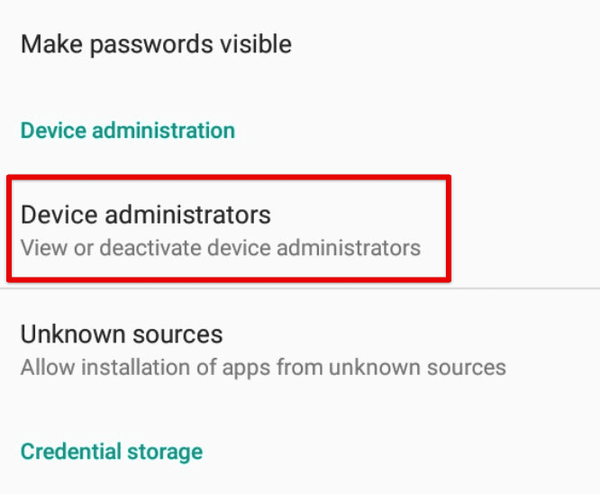 Device administrators tab
