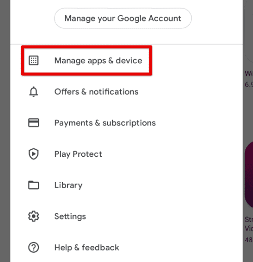 Manage apps & device tab