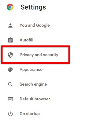 Privacy and security tab
