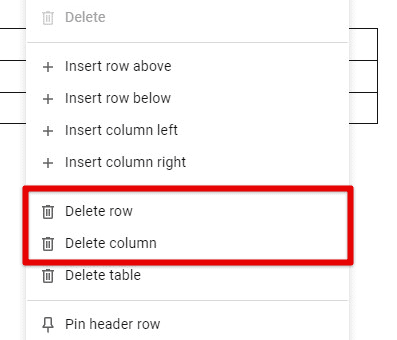 Deleting a row or column