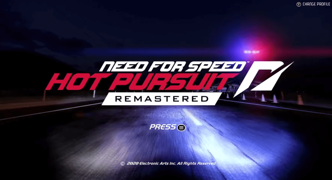 Need for Speed Hot Pursuit Remastered title screen on Chrome OS