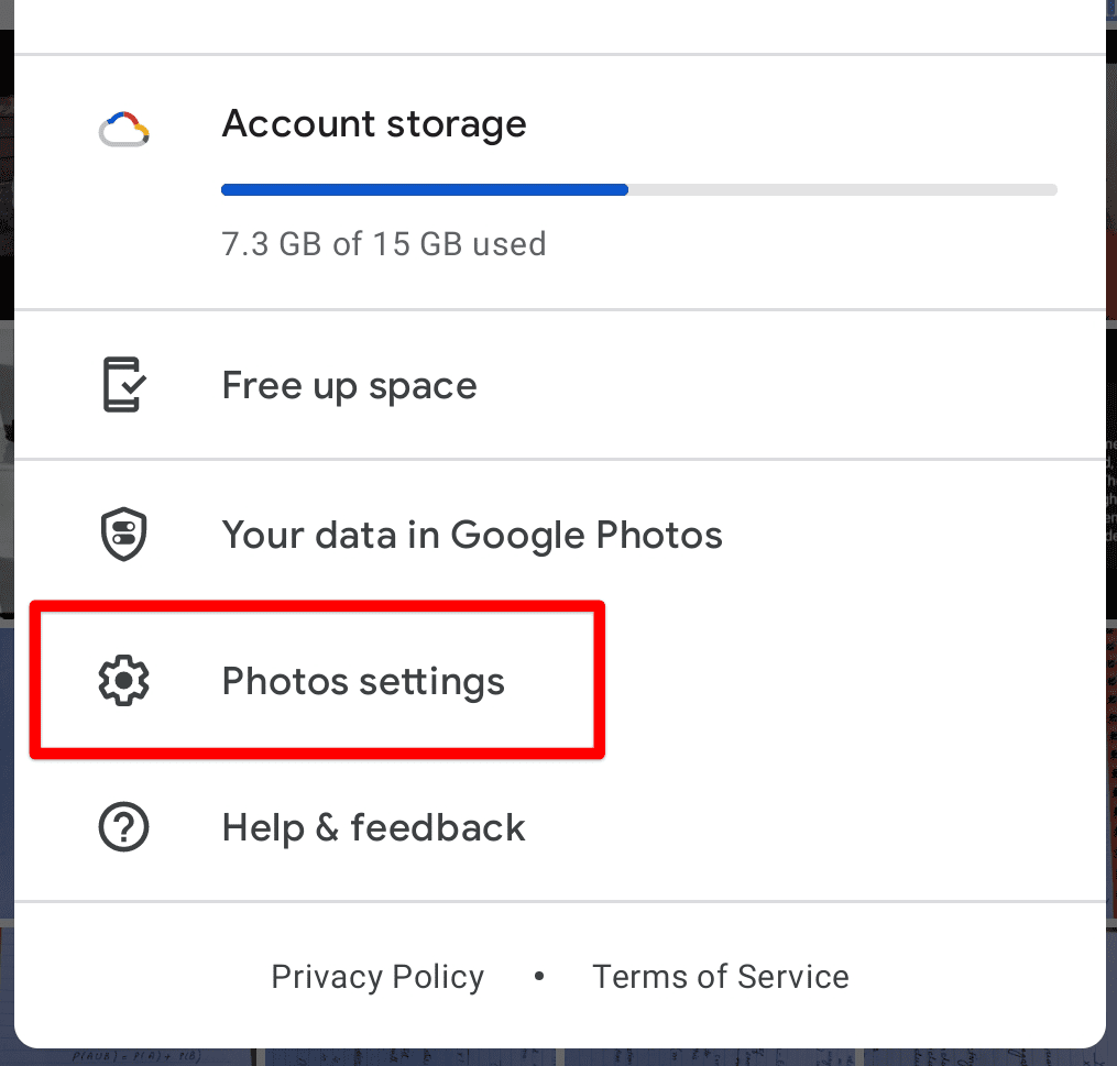 Opening Photos settings