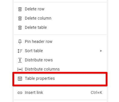 Opening table properties