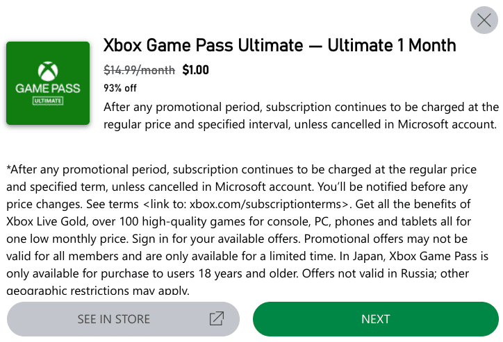 Purchasing Xbox Game Pass Ultimate