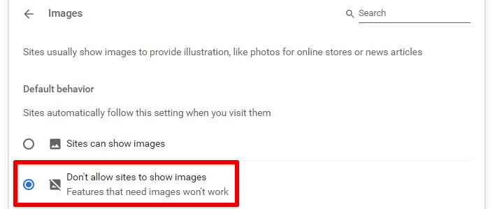 Restricting sites from displaying images