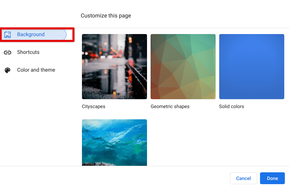 Setting a background for the Chrome browser
